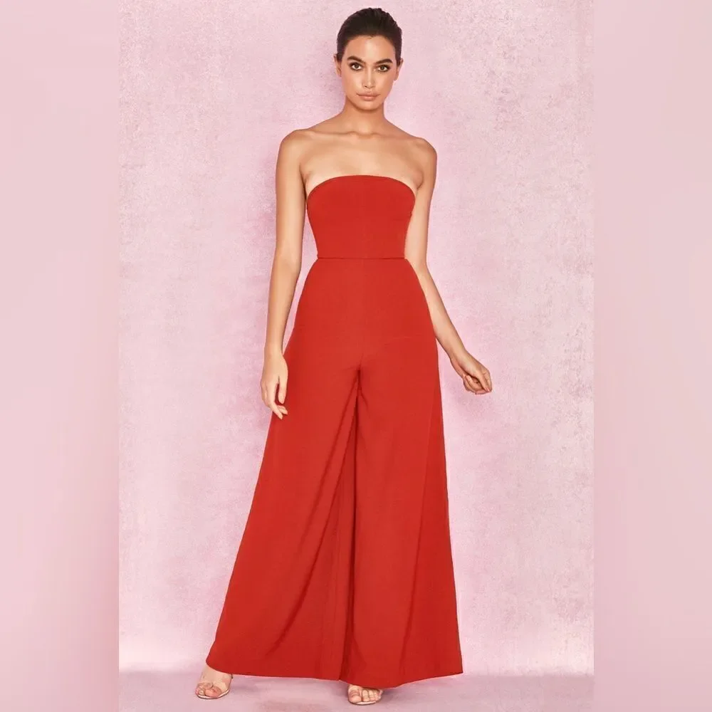 House of CB MARIEFRANCE RUST WIDE LEG CORSET JUMPSUIT